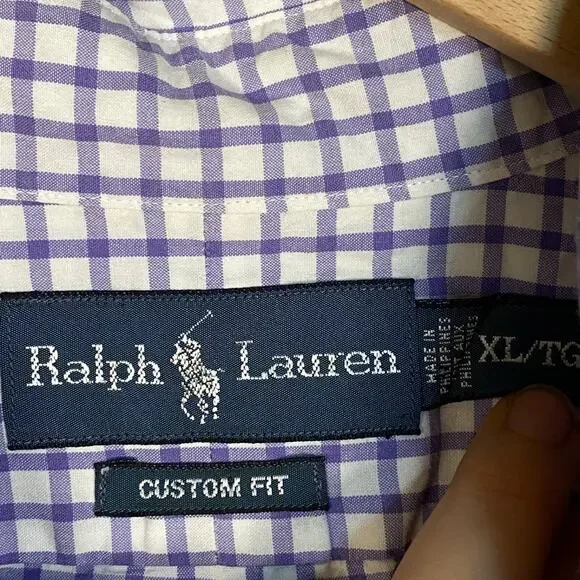 Ralph Lauren Mens Button Up Shirt Size XL Pony Custom Fit Purple Plaid Preppy - Picture 4 of 9